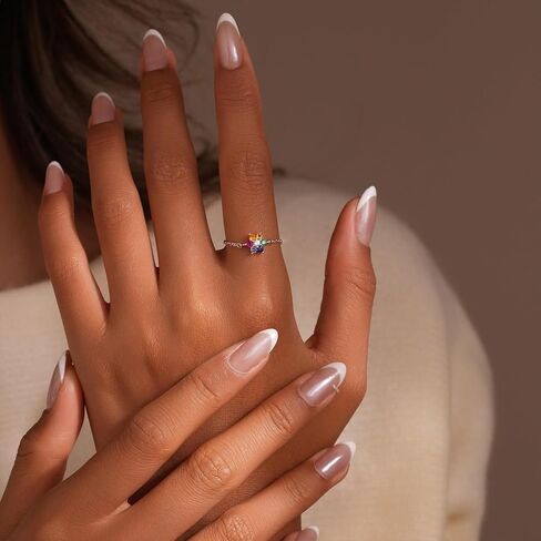 Stackable 925 Sterling Silver Link Chain Ring with Dangle Beaded Ball Adjustable Tassel Dangling Ring for Women Thin Sparkling Bling Finger Statement Line Ring Jewelry Graduation Gifts for Her in Kuwait