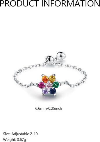 Stackable 925 Sterling Silver Link Chain Ring with Dangle Beaded Ball Adjustable Tassel Dangling Ring for Women Thin Sparkling Bling Finger Statement Line Ring Jewelry Graduation Gifts for Her in Kuwait