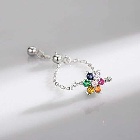 Stackable 925 Sterling Silver Link Chain Ring with Dangle Beaded Ball Adjustable Tassel Dangling Ring for Women Thin Sparkling Bling Finger Statement Line Ring Jewelry Graduation Gifts for Her in Kuwait