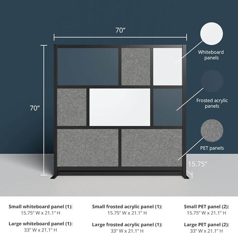 Workflow Modular Wall | Room Divider with Whiteboard, Sound-Dampening, & Frosted Acrylic Panels | Expandable Office Partition for Privacy & Productivity (70" x 70") in Saudi Arabia