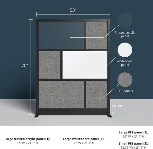 Workflow Modular Wall | Room Divider with Whiteboard, Sound-Dampening, & Frosted Acrylic Panels | Expandable Office Partition for Privacy & Productivity (70" x 70") in Kuwait