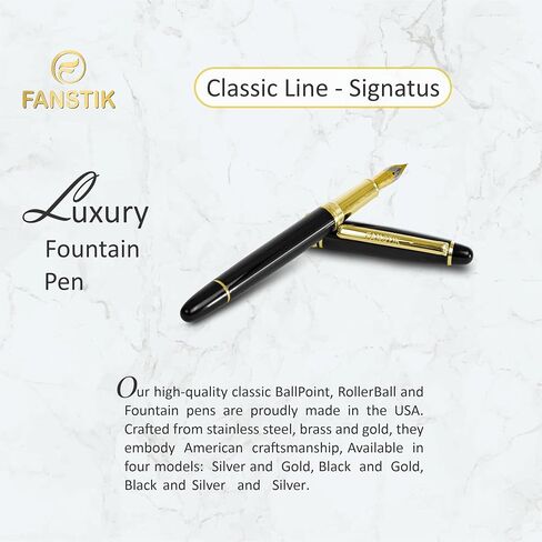 Customized Fountain pens with name (MADE IN USA), stainless steel, gold, black and gold, luxury engraved pens personalized for men and for women. (Fountain Black-Gold) in Saudi Arabia
