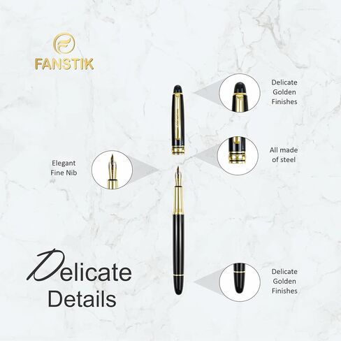 Customized Fountain pens with name (MADE IN USA), stainless steel, gold, black and gold, luxury engraved pens personalized for men and for women. (Fountain Black-Gold) in Saudi Arabia