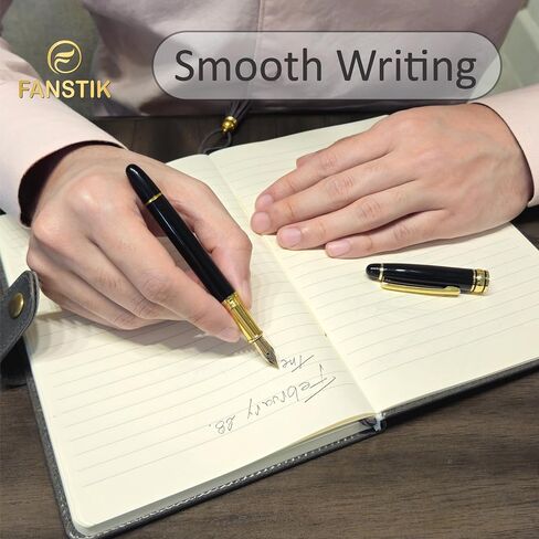 Customized Fountain pens with name (MADE IN USA), stainless steel, gold, black and gold, luxury engraved pens personalized for men and for women. (Fountain Black-Gold) in Saudi Arabia