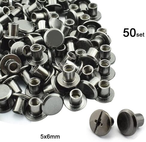 YXQ 100pcs Chicago Screw 5x6mm Slotted Binding Screws for Rivet Book Binding DIY Leather Craft Replacement Assembly, Black in Saudi Arabia