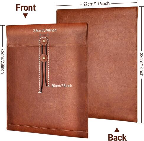 Brown PU Leather File Folder for Documents,Important Document Folder with String Tie,Laptop Sleeve Notebook Case,Leather File Organizer,A4 Envelopes Filing Folder in Saudi Arabia