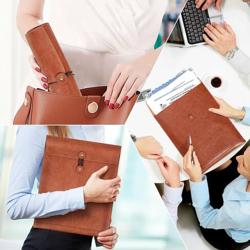 Brown PU Leather File Folder for Documents,Important Document Folder with String Tie,Laptop Sleeve Notebook Case,Leather File Organizer,A4 Envelopes Filing Folder in Saudi Arabia