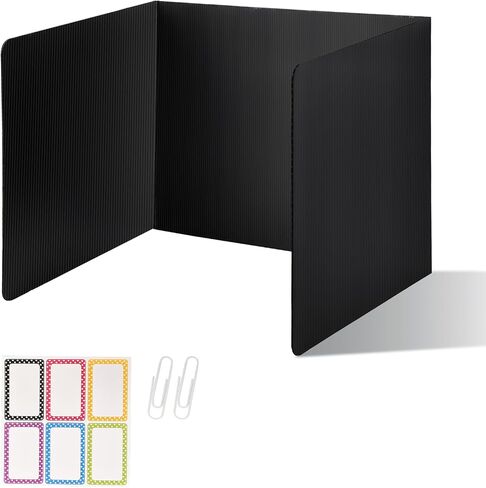 Desk Dividers for Students,3-Fold Privacy Screens,Testing Dividers for Classroom Waterproof,Plastic Easy Clean Privacy Shields for Student Includes Extra Labels (Black, 2 Pack) in Saudi Arabia