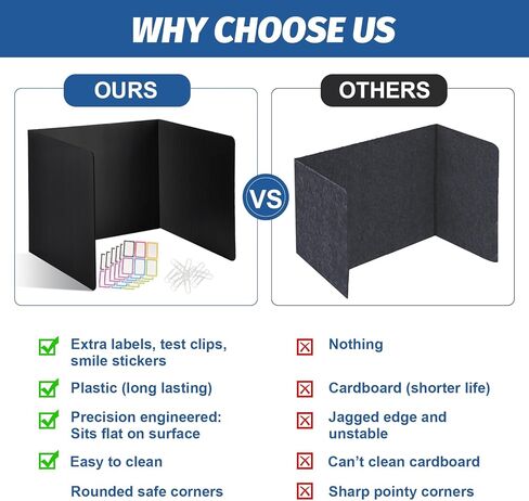 مقسمات المكتب للطلاب ، وشاشات الخصوصية المكونة من 3 أضعاف ، واختبار المقاطعات للصف الدراسي المقاوم للماء ، والبلاستيك الدروع السهلة نظيفة للطلاب تشمل ملصقات إضافية (أسود ، 2 عبوة) in Kuwait