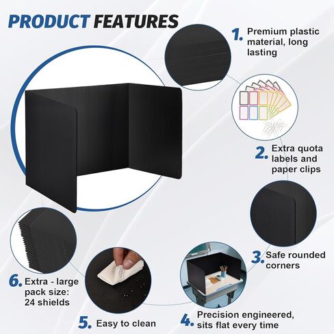 مقسمات المكتب للطلاب ، وشاشات الخصوصية المكونة من 3 أضعاف ، واختبار المقاطعات للصف الدراسي المقاوم للماء ، والبلاستيك الدروع السهلة نظيفة للطلاب تشمل ملصقات إضافية (أسود ، 2 عبوة) in Kuwait
