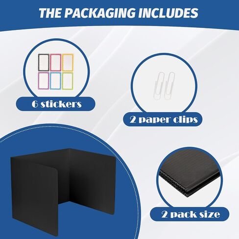 Desk Dividers for Students,3-Fold Privacy Screens,Testing Dividers for Classroom Waterproof,Plastic Easy Clean Privacy Shields for Student Includes Extra Labels (Black, 2 Pack) in Saudi Arabia