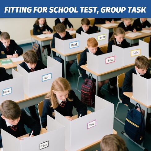 Desk Dividers for Students,3-Fold Privacy Screens,Testing Dividers for Classroom Waterproof,Plastic Easy Clean Privacy Shields for Student Includes Extra Labels (Black, 2 Pack) in Saudi Arabia