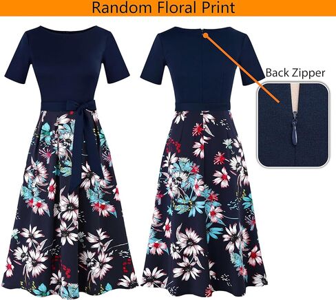 VFSHOW Womens Black Belted Elegant Pockets Work Office Business Pleated A-Line Midi Dress 10119 BLK M in Saudi Arabia