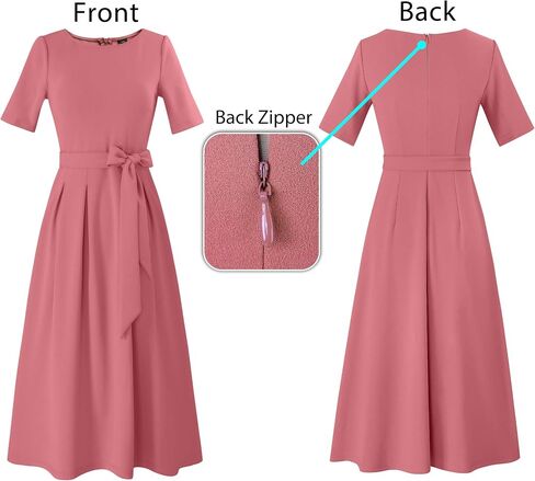 VFSHOW Womens Black Belted Elegant Pockets Work Office Business Pleated A-Line Midi Dress 10119 BLK M in Saudi Arabia