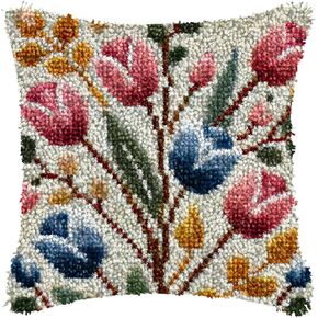 ZFFLYH Mushrooms Latch Hook Pillow Kits for Adults, Throw Pillow Cover Jungle Mushrooms Color Pattern Printed Hook Crochet Yarn Hand Craft for Home Decoration 17X17 Inch