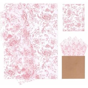 MUNILAIL 100 Sheets Pink Floral Tissue Paper 14 x 20 Inches Flower Tissue Paper for Gift Bags Vintage Floral Gift Paper Tissue for Birthday Gift Packing Crafts