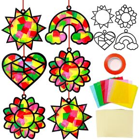 Qyeahkj 32 مجموعة من صنكرينز الحرف اليدوية للأطفال DIY قوس قزح قلب نافذة الأنسجة طقم عباد الشمس عباد الشمس ديكور شمس لمدرسة صيفية النشاط المنزلي