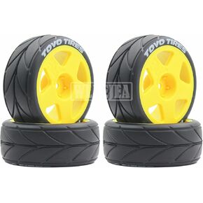4PCS RC 1/10 On-Road Tires 65mm RC Rubber Tires w/Plastic Wheel Rim 12mm Hex Fit for 1/10 RC On-Road Rally Car HPI Tamiya TT01 TT02 Kyosho Wltoys 144001