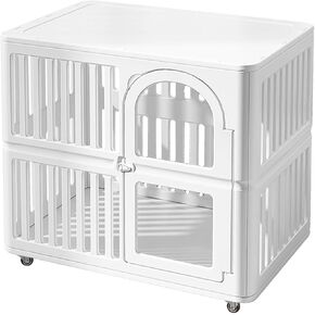 Clear Acrylic Dog Crate& Playpen with Universal Wheels, Easy Assemble Transparent Pet Pen for Puppy Bunny Cat Pig, Sturdy & Easy Cleaning Plastic Puppy Fence