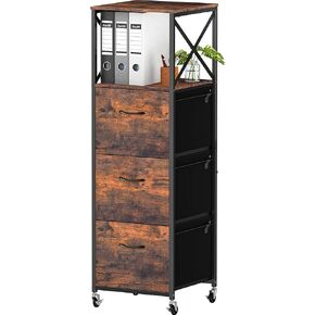 3 Drawers File Cabinet, Vertical Filing Cabinets for Home Office, Drawer with Adjustable Hanging Rail, A4/Letter Size Hanging File Folders, Open Shelf, Mobile Printer Stand, Rustic Brown