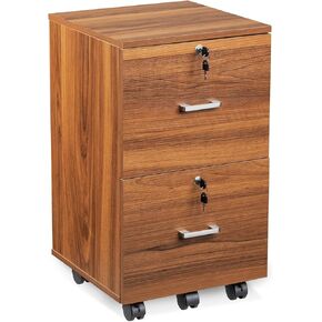 VINGLI 2 Drawer File Cabinet with Lock, Wood Grain Walnut File Cabinet for Letter Size File Folders with Tabs, Under Desk Rolling File Cabinets for Home Office, Mobile Filing Cabinet Printer Stand