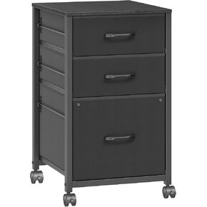 Raybee 3 Drawer File Cabinet Printer Stand Filing Cabinet Rolling File Cabinets for Home Office Fabric Vertical Office Storage Cabinet Fits A4, Legal, Letter Size, 16.7" D*16" W*26.8" H, Black