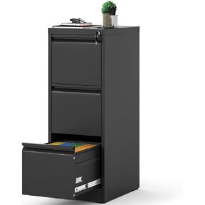 AQY 4 Drawer File Cabinet with Lock, Metal Filing Cabinets for Home Office, 18" Deep Vertical Storage Drawer for Hanging A4/Letter/Legal Size Files, Assembly Require