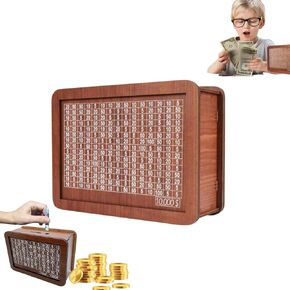 10000 Savings Challenge Box, Wooden Cash Money Vault Savings Box for Adults Kids,Cash Vault Wooden Savings Box, Money Save Box with Counter