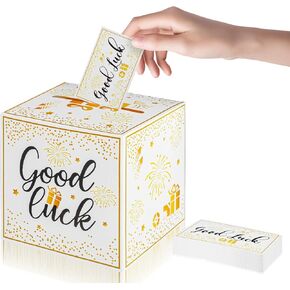 Raffle Ticket Box, Enter to Win Raffle Box with Raffles Tickets Cards, Gold Donation Ballot Boxs, Suggestion Boxs for Business Voting Collecting Card Contest Charity