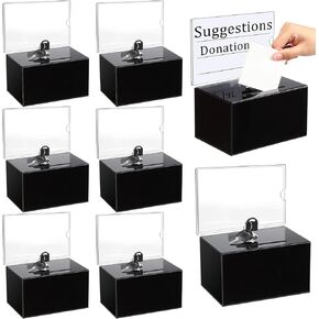 8 Packs Acrylic Donation Box with Lock and Sign Holder Clear Suggestion Ballot Box Plastic Voting Comment for Tip Jars Ticket Charity Survey Raffle Contest Fundraising, 6.1 x 4.3 x 3.8 Inch (Clear)