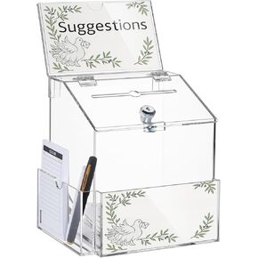Juexica Suggestion Box, Acrylic Clear Donation Box with 2 Slots and Lock, 7.9 x 6.7 x 8.7 Inches Raffle Jar with Sign Plate, Ballot Prayer for Fundraising Tip Drop, Voting, Charity