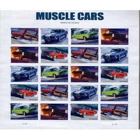 Muscle Cars, Full Sheet of 20 Forever Postage Stamps, USA 2013, Scott 4743-47