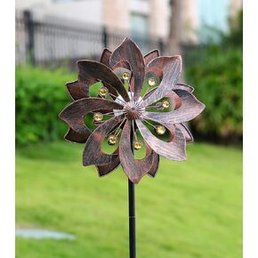 Copper 75in Solar Wind Spinner Multi-Color Seasonal LED Lighting Solar Powered Glass Ball with Kinetic Wind Spinner Dual Direction for Patio Lawn & Garden