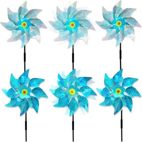 6 Pack Windmills for Yard,Reflective Pinwheels with Stakes,Pinwheels for Yard and Garden,Bird Deterrents for 0utside,Sparkly Windmills for Garden Decor Scare Birds Away (6 Pack Blue+Silvery) in Kuwait