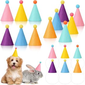 24 Pcs Mini Party Hat for Stuffed Animal Birthday Party Colorful DIY Felt Cone Hat with Pom for Craft