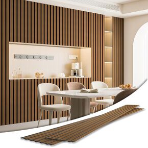 Art3d 4-Pack Glue-On Six-Grid Wainscoting Panel for Interior Wall Decor - 104 x 12 Inch Polystyrene Ultralight Slim Slat Wall Panels for Living Room Bedroom, Rosewood