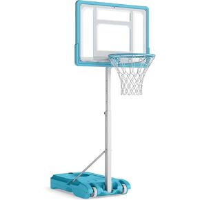 GYMAX Pool Basketball Hoop Poolside, Adjustable Height 32" Portable Basketball Goal with Fillable Base, Anti-Rust Steel Frame, Swimming Pool Basketball Hoop for Kids Teens Adults