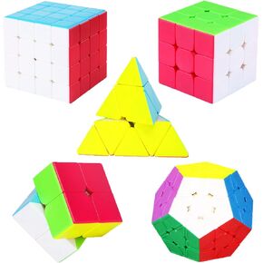 Speed Cube Set, 5 Pack with 4x4, 3x3, 2x2, Pyramid and Megaminx Cubes, Smooth Stickerless Speed Magic Cube for Kids, Teens & Adults, Puzzle Cube Toy for Kid