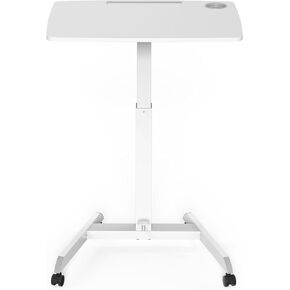 Kantek Mobile Sit Stand Height Adjustable (29"-49") Large Cart, Rolling Laptop Workstation 31.5"x22", Foot Pedal Control, Steel Frame, Cup Holder, Perfect for Office Classroom Home, White