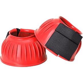 HILASON Western Horse Rubber PVC Ribbed Double Hook and Loop Bell Boots Training Protective Shock Absorbing Leg Bell Boots