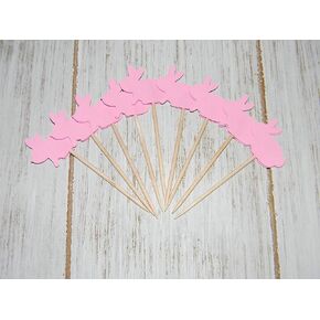 24 pink bunny bunnies cupcake toppers food picks easter baby shower party decor