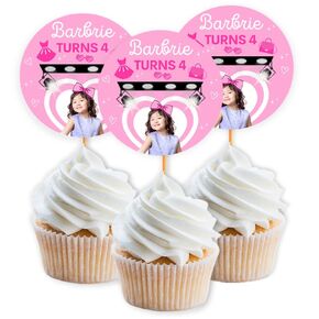 Personalized Pink Doll Cupcake Toppers For Little Girls Glamorous Fashion Runway Birthday Party