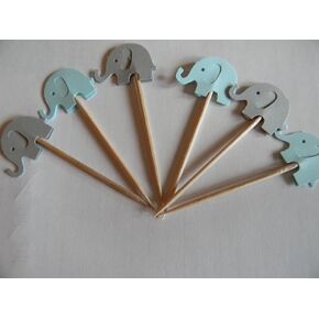 24 mixed blue and gray elephants cupcake toppers food picks baby shower decor