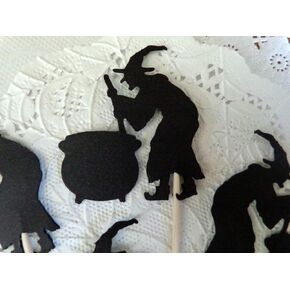 Witch and Cauldron Cupcake Toppers - Halloween Party Picks - Food Picks (Set of 12)