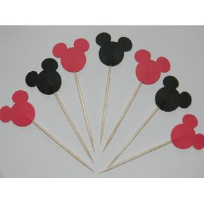 24 Mickey Mouse Mixed Red and Black inspired cupcake toppers food picks birthday party décor shower supplies