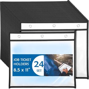 24 Pack Horizontal Job Ticket Holders 8.5x11 - Landscape Shop Ticket Holders 8 1/2 x 11 - Work Order Plastic Sleeves for Documents - Dry Erase Pocket Sleeve - Dry Erase Sleeves Clear Pocket Sleeve