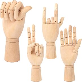 4 Pack 12 Inch Wooden Hand Model, Flexible Left and Right Wood Art Mannequin Wooden Artist Hand Model, Wooden Manikin Hand for Sketching, Painting, Sample Display and Home Decor