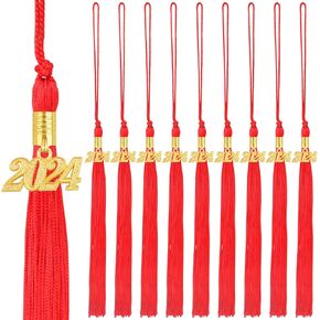 10pcs Yellow Graduation Tassels Grad Cap Decors with 10pcs Golden 2025 Year Charm Pendants for 2025 Graduates Graduation Hats Ceremonies Parties Decorations Souvenirs