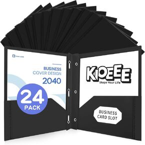Black Heavy Duty Plastic Folders with 2 Pockets and 3 Prongs (6 Pack),Fit Letter Size Paper, Business Card Slot, Assorted Colors for School,Office and Home