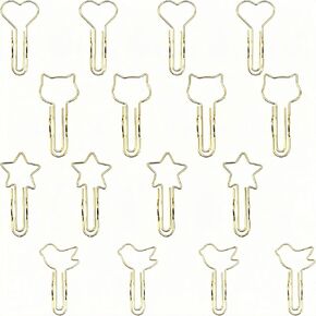 12 Pcs Gold Metal Paper Clips Pen Clips for Notebooks and Planners, 4 Styles Pen Clips and Pencil Holders, Office and School Supplies (3 of Each Design)